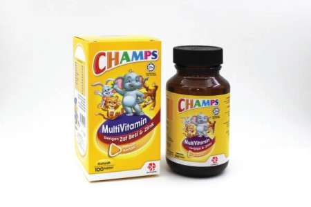 Champs Multivitamin Plus Folic Acid & Lysine Chewable Tablet (Orange) 60's