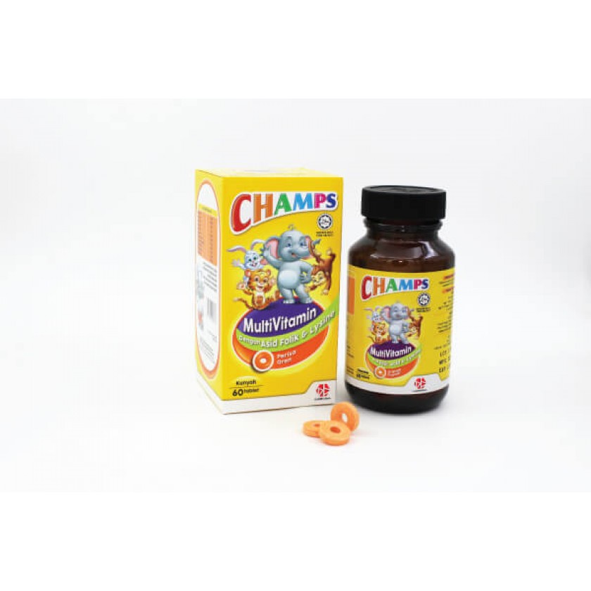 Champs Multivitamin Plus Folic Acid & Lysine Chewable Tablet (Orange) 100's