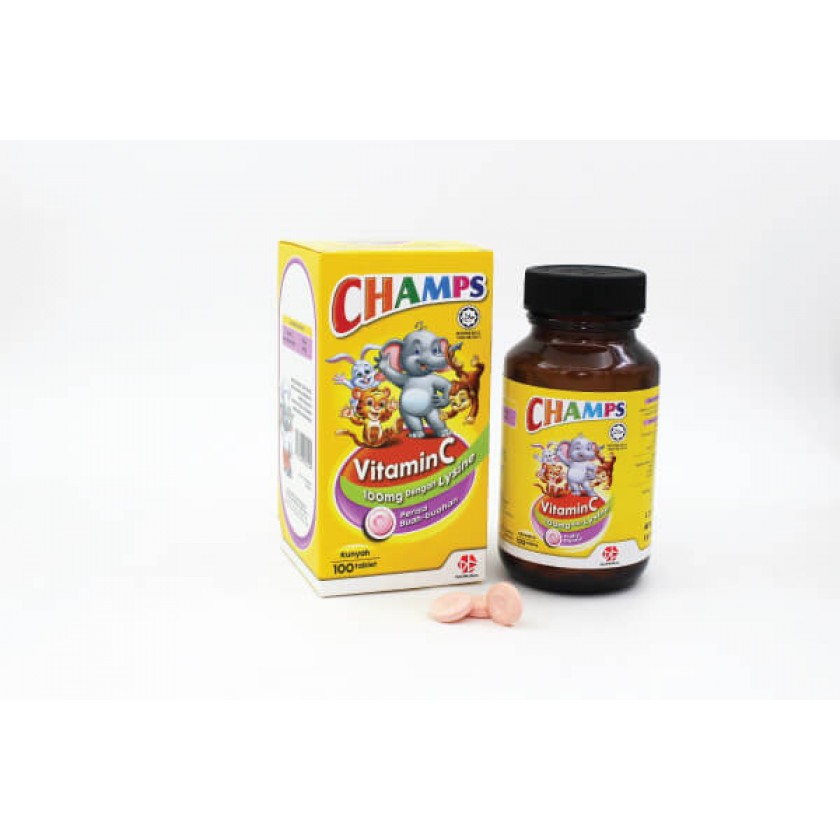 Champs Vitamin C 100mg Plus Lysine Chewable Tablet (Tutti) 100's
